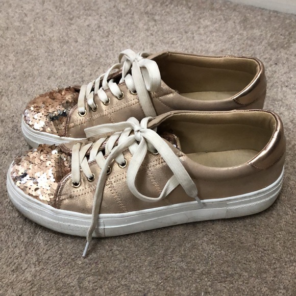 Anthropologie | Gold Flip Sequined Sneakers - Picture 6 of 13